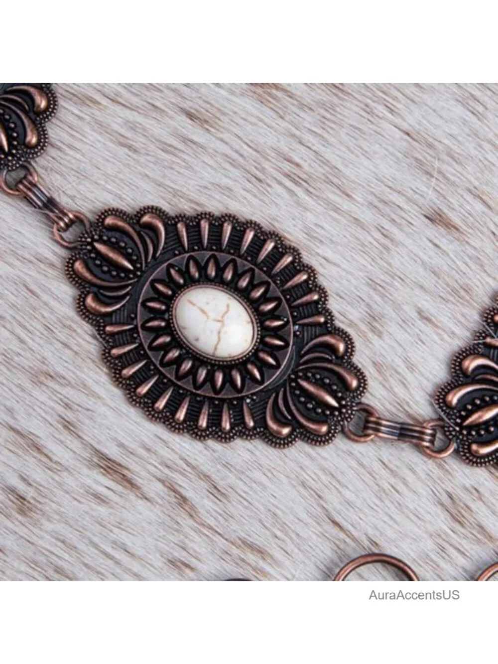Large Western Concho Metal Belt with Turquoise Design